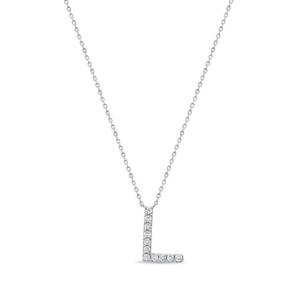 14K White Gold Initial Letter “L” Pendant with .21ctw Diamonds 14-18″ Fine Jewelry 3