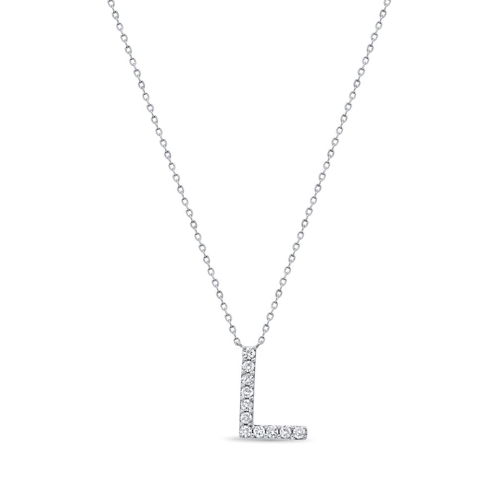 14K White Gold Initial Letter “L” Pendant with .21ctw Diamonds 14-18″ Fine Jewelry