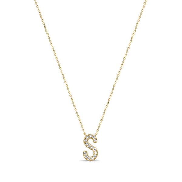 14K Yellow Gold Initial Letter “S” Pendant with .23ctw Diamonds 14-18″ Fine Jewelry 3