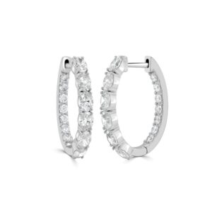 14K White Gold In & Out Hoops with 2.22ctw Oval & Round Diamonds 3/4