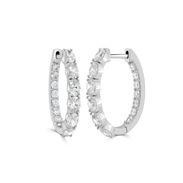 14K White Gold In & Out Hoops with 2.22ctw Oval & Round Diamonds 3/4″ Earrings 3