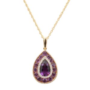 14K Yellow Gold Halo Pendant with 1.95ctw Amethyst & .20ctw Diamonds 18