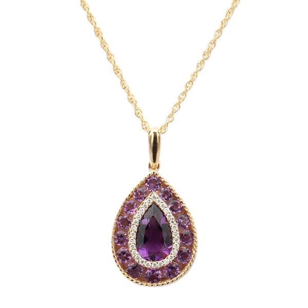 14K Yellow Gold Halo Pendant with 1.95ctw Amethyst & .20ctw Diamonds 18″ Fine Jewelry 3