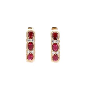 14K Yellow Gold Hoops with 1.30ctw Oval Rubies & .15ctw Diamonds