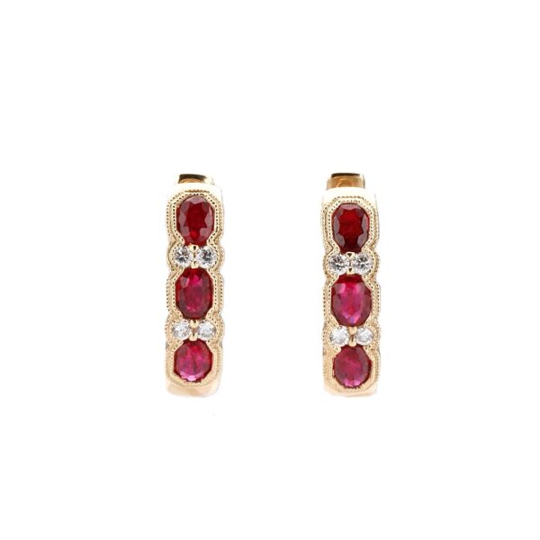 14K Yellow Gold Hoops with 1.30ctw Oval Rubies & .15ctw Diamonds Earrings 5