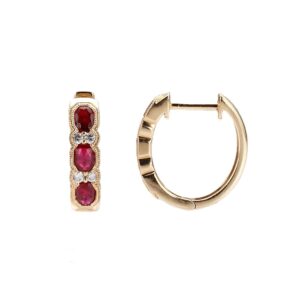 14K Yellow Gold Hoops with 1.30ctw Oval Rubies & .15ctw Diamonds