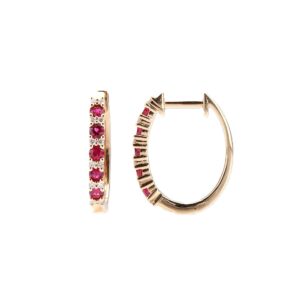 14K Yellow Gold Hoops with .45ctw Rubies & .10ctw Diamonds