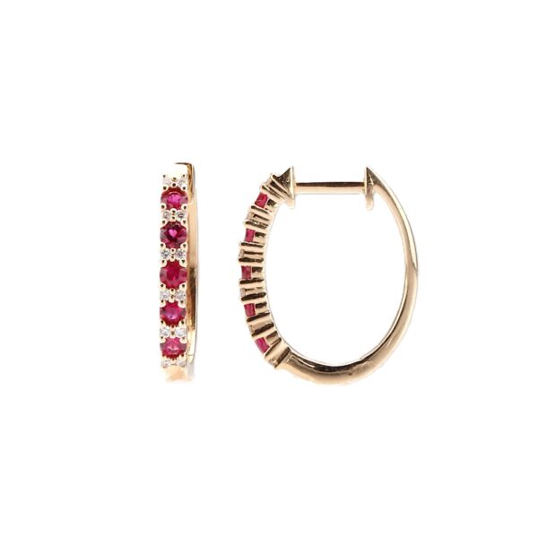14K Yellow Gold Hoops with .45ctw Rubies & .10ctw Diamonds Earrings 6