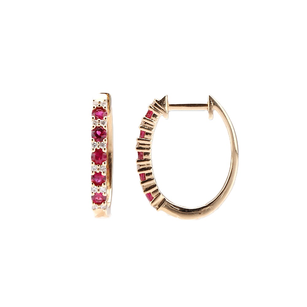 14K Yellow Gold Hoops with .45ctw Rubies & .10ctw Diamonds Earrings 2
