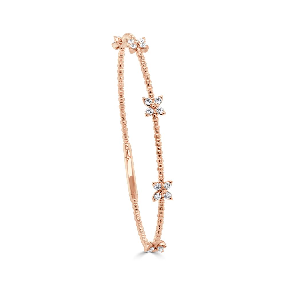 14K Rose Gold Flexible Butterfly Station Bangle with .60ctw Diamonds Size 6.25 Bracelets