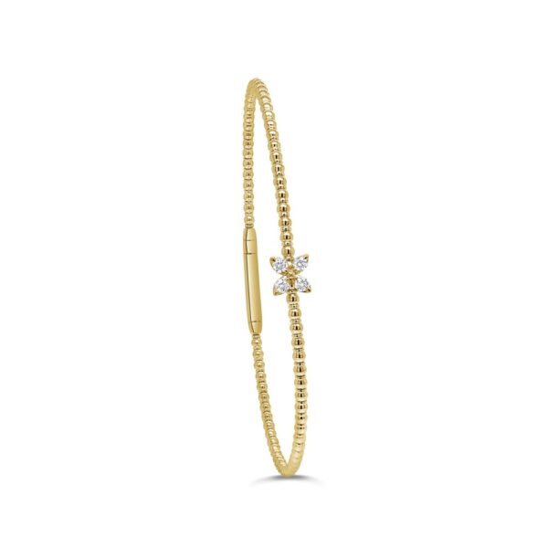 14K Yellow Gold Beaded Flexible Bangle with .12ctw Diamonds Size 6.5 Bracelets 3