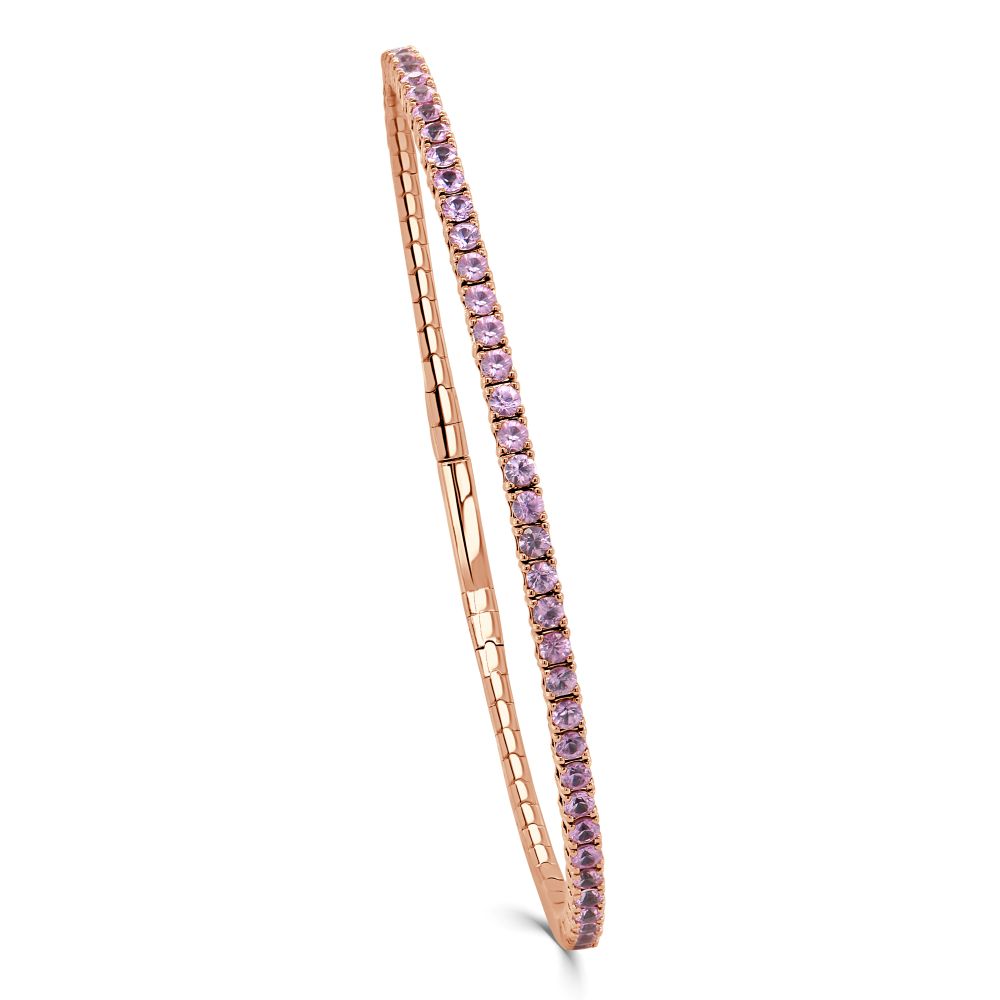 14K Rose Gold Flexible Bangle with 1.83ctw Pink Sapphires Size 6.5 Bracelets