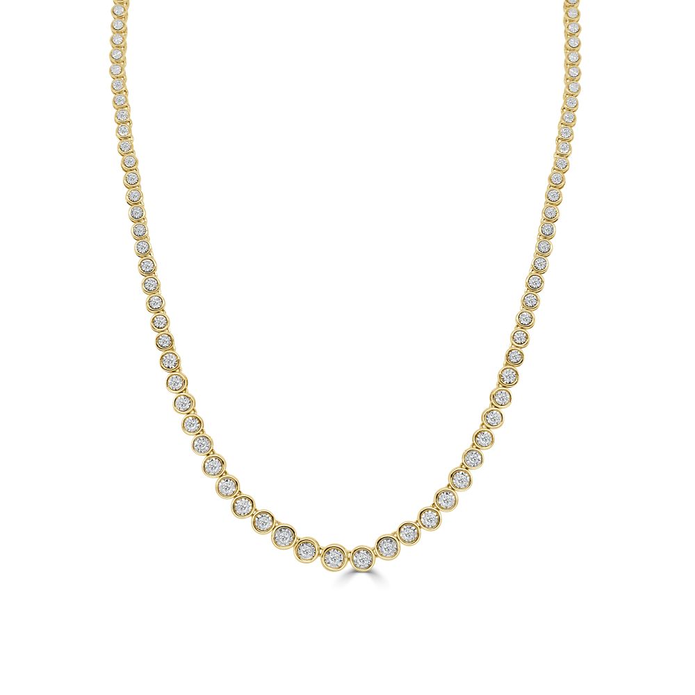 14K Yellow Gold Bezel Tennis Necklace with 1.00ctw Round Diamonds 16″ Fine Jewelry