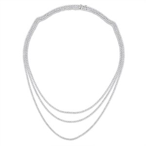 14K White Gold Three Strand Tennis Necklace with 10.35ctw Diamonds