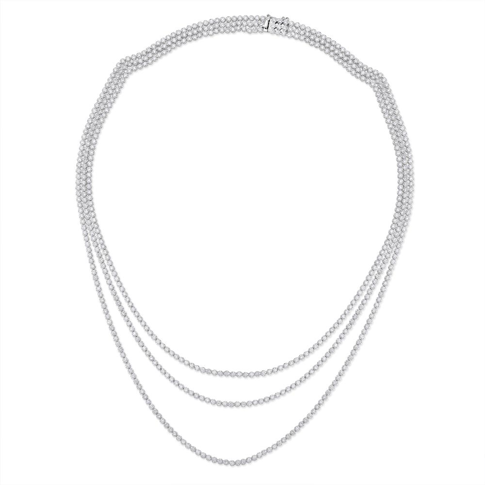 14K White Gold Three Strand Tennis Necklace with 10.35ctw Diamonds Fine Jewelry