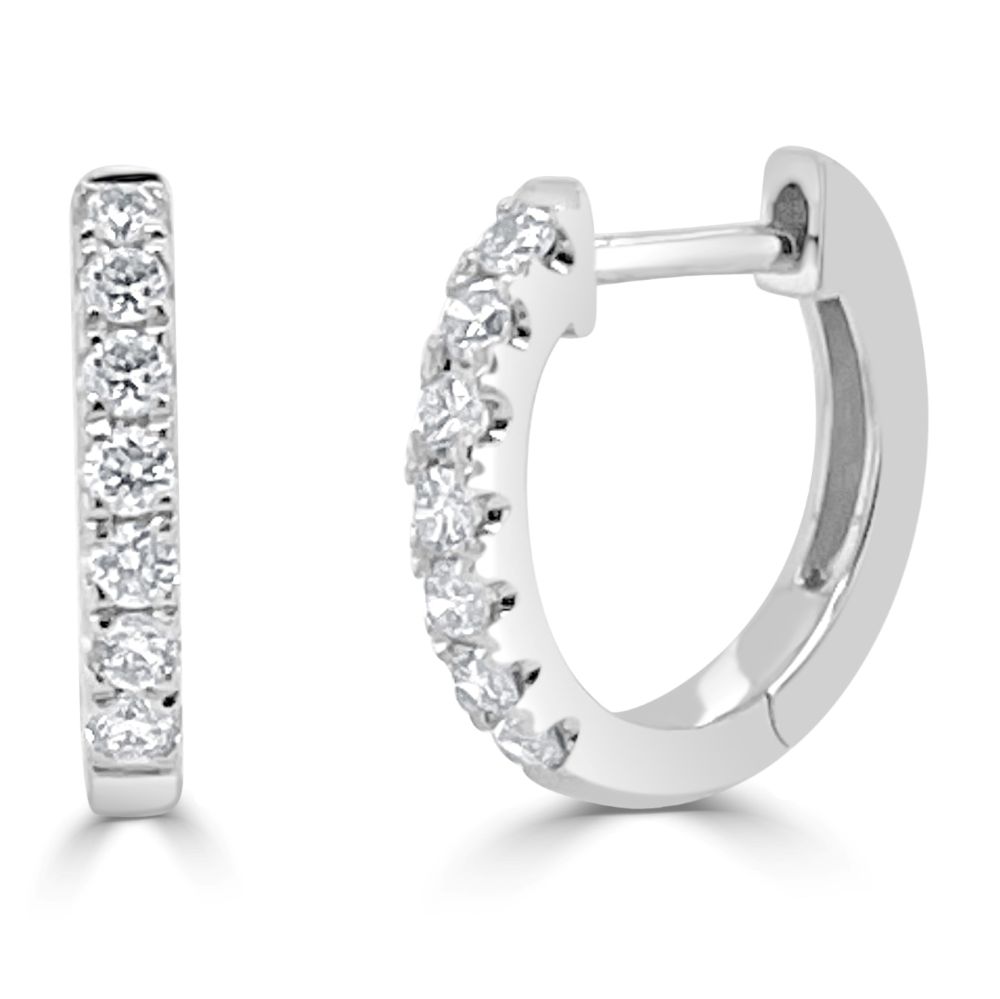 14K White Gold Huggies with .21ctw Diamonds 12mm Earrings