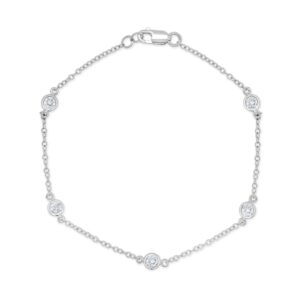 14K White Gold Bezel Station Bracelet with .52ctw Diamonds 7