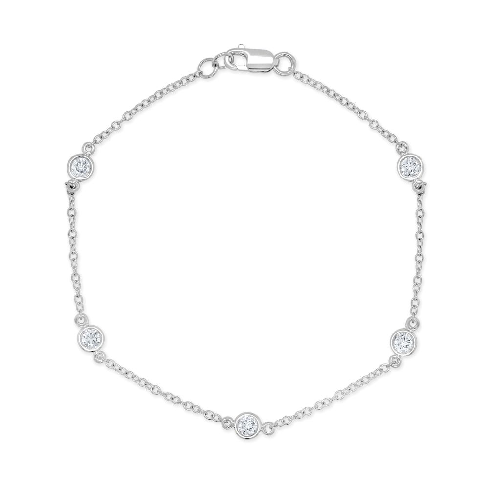 14K White Gold Bezel Station Bracelet with .52ctw Diamonds 7″ Bracelets