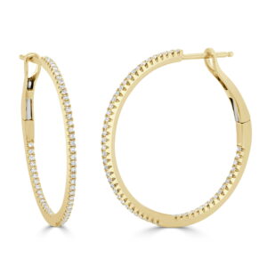 14K Yellow Gold In & Out Hoops with .31ctw Diamonds 1