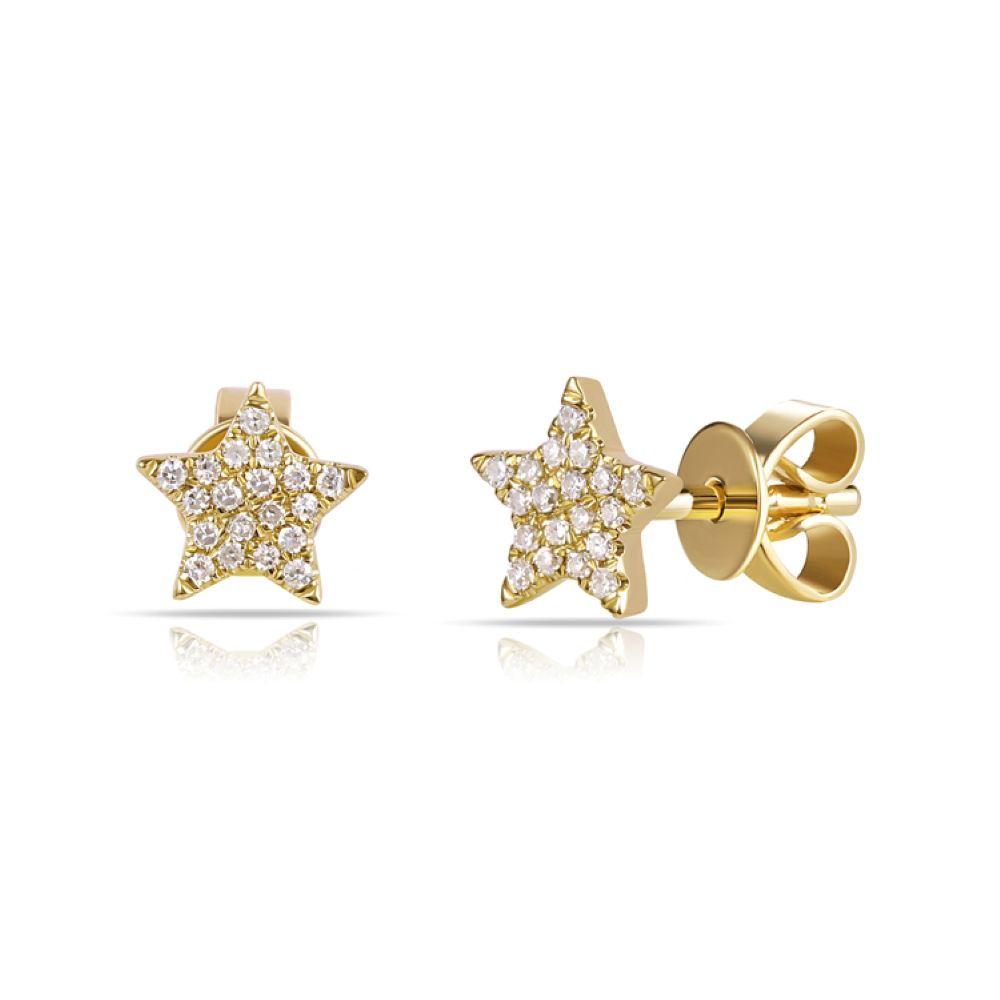14K Yellow Gold Star Shaped Studs with .21ctw Diamonds Earrings