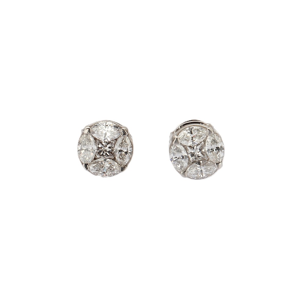 14K White Gold Studs with .75ctw Princess & Marquise Diamonds Earrings