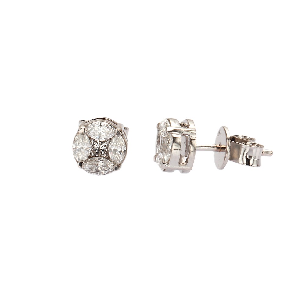 14K White Gold Studs with .75ctw Princess & Marquise Diamonds Earrings 2
