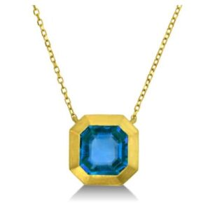14K Yellow Gold December Birthstone Bezel Pendant with 2.00ct Asscher Cut Blue Topaz 16-18