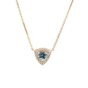 14K Yellow Gold Pendant with .45ct Trillion Cut Aquamarine & .18ctw Diamond Halo 18