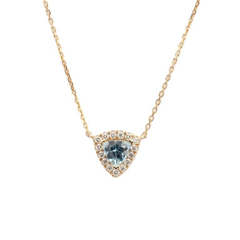 14K Yellow Gold Pendant with .45ct Trillion Cut Aquamarine & .18ctw Diamond Halo 18″ Fine Jewelry 2