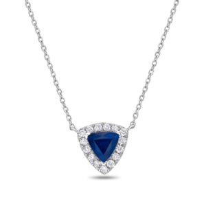 14K White Gold Pendant with .55ct Trillion Cut Blue Sapphire & .18ctw Diamond Halo 18″ Fine Jewelry 2