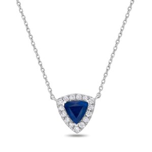 14K White Gold Pendant with .55ct Trillion Cut Blue Sapphire & .18ctw Diamond Halo 18