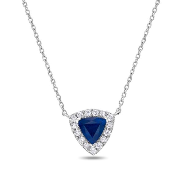 14K White Gold Pendant with .55ct Trillion Cut Blue Sapphire & .18ctw Diamond Halo 18″ Fine Jewelry 3