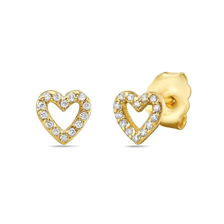 14K Yellow Gold Heart Studs with .10ctw Diamonds Earrings 3