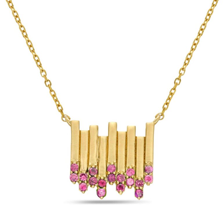 14K Yellow Gold Pendant Necklace with .20ctw Pink Sapphires 18″ Fine Jewelry 2
