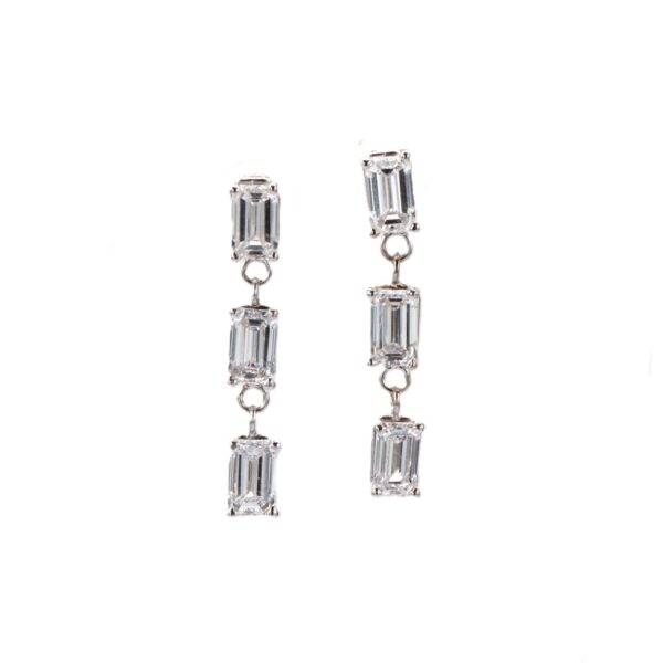 14K White Gold Dangle Earrings with 1.92ctw Lab-Grown Emerald Cut Diamonds Earrings 5