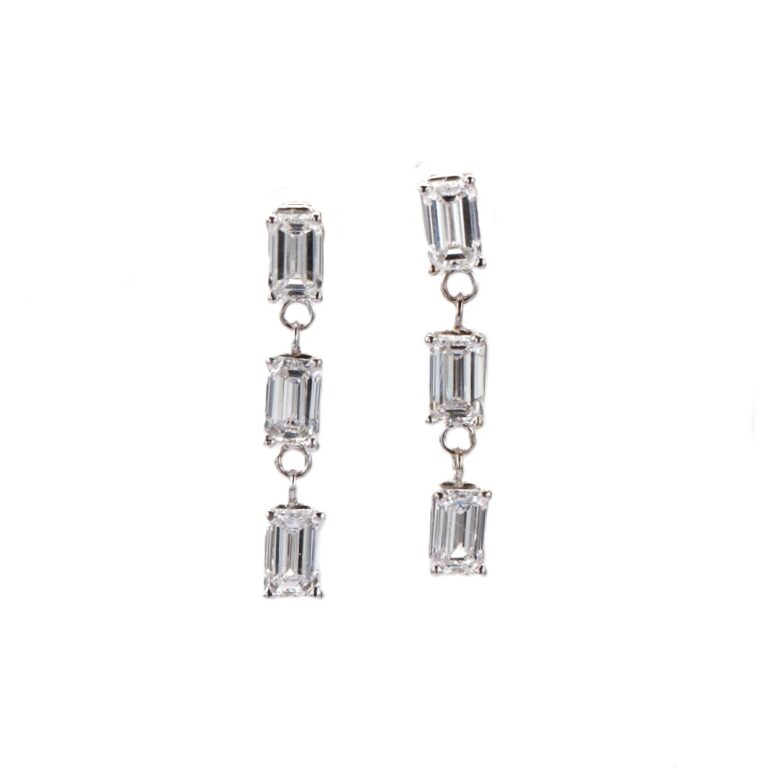 14K White Gold Dangle Earrings with 1.92ctw Lab-Grown Emerald Cut Diamonds Earrings 3