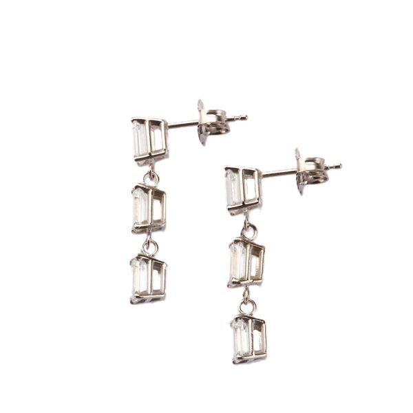 14K White Gold Dangle Earrings with 1.92ctw Lab-Grown Emerald Cut Diamonds Earrings 6