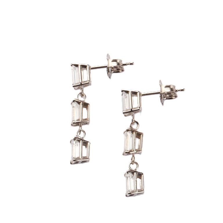 14K White Gold Dangle Earrings with 1.92ctw Lab-Grown Emerald Cut Diamonds Earrings 4