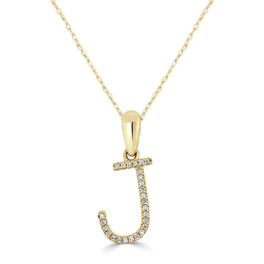 14K Yellow Gold Initial Letter “J” Pendant with .11ctw Diamonds Fine Jewelry