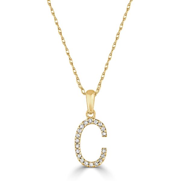 14K Yellow Gold Initial Letter “C” Pendant with .06ctw Diamonds 16-18″ Fine Jewelry 3