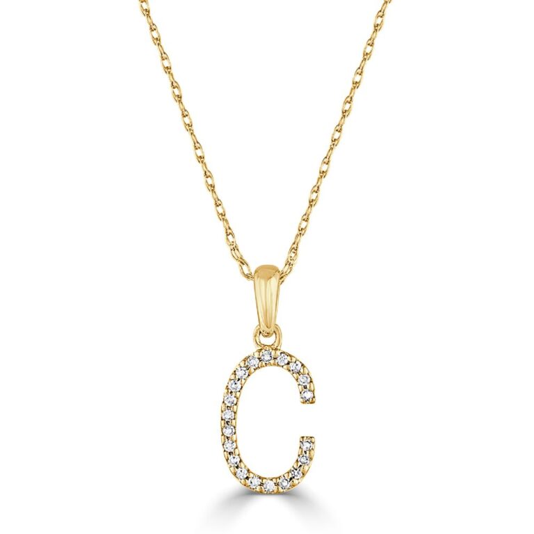 14K Yellow Gold “C” Initial Pendant with .06ctw Diamonds 16-18″ Fine Jewelry 2