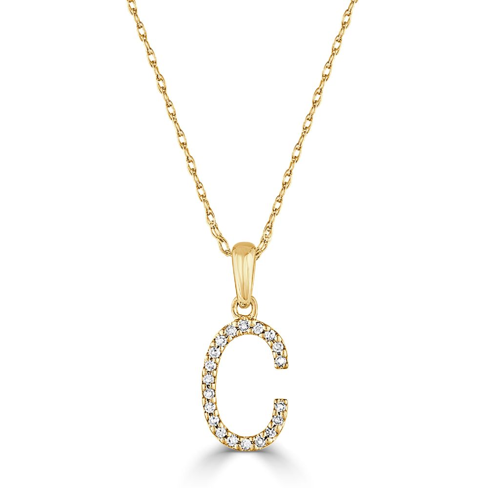 14K Yellow Gold Initial Letter “C” Pendant with .06ctw Diamonds 16-18″ Fine Jewelry