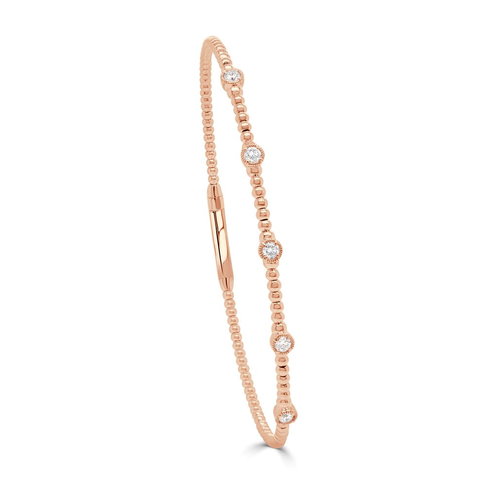 14K Rose Gold Flexible Bezel Bangle with .25ctw Diamonds Size 6.25 Bracelets
