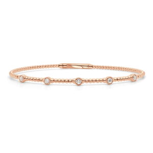 14K Rose Gold Flexible Bezel Bangle with .25ctw Diamonds Size 6.5