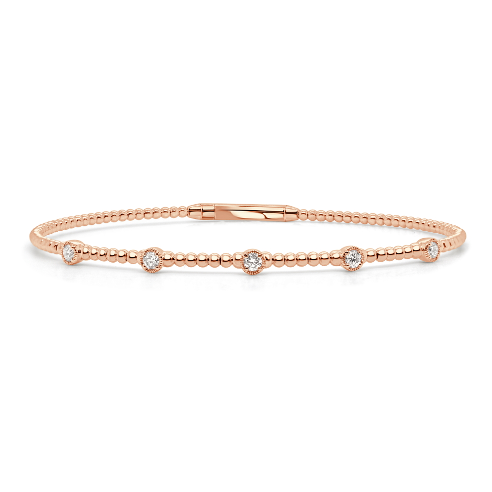 14K Rose Gold Flexible Bezel Bangle with .25ctw Diamonds Size 6.5 Bracelets