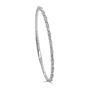 14K White Gold Flexible Bangle with .76ctw Diamonds Size 6.5