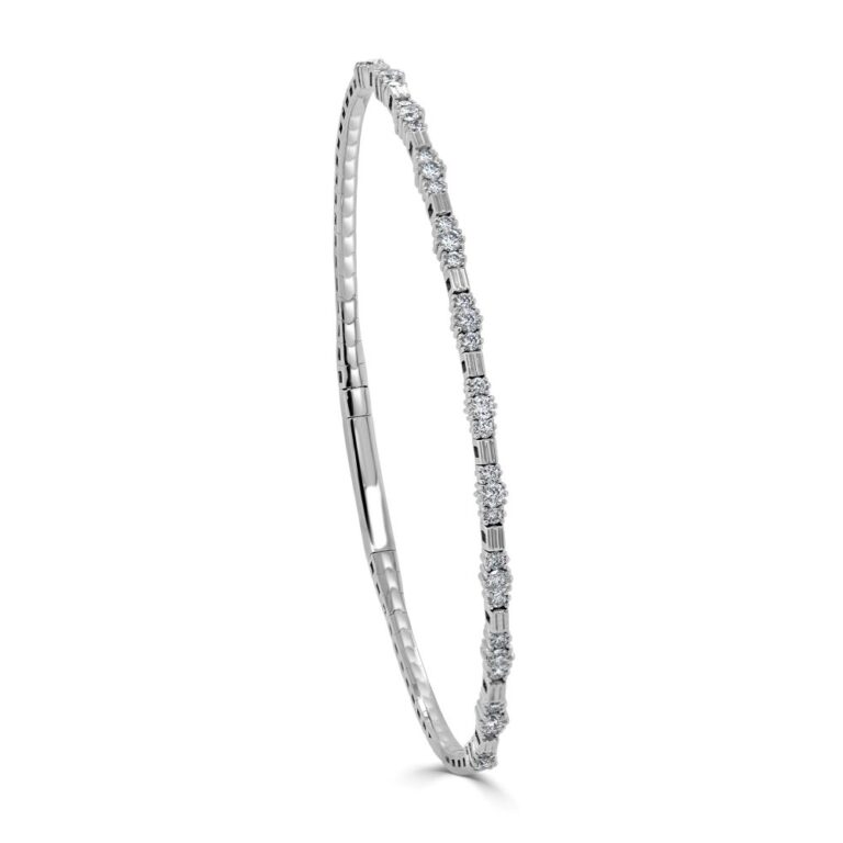 14K White Gold Flexible Bangle with .76ctw Diamonds Size 6.5 Bracelets 2