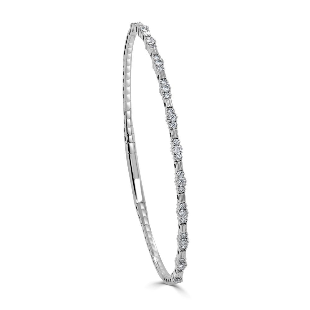 14K White Gold Flexible Bangle with .76ctw Diamonds Size 6.5 Bracelets