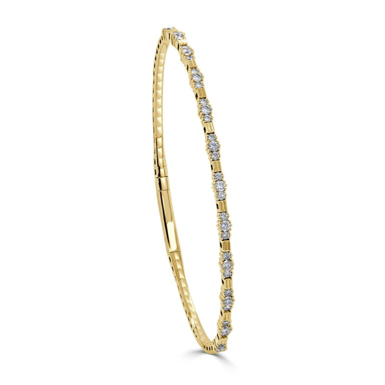 14K Yellow Gold Flexible Bangle with .76ctw Diamonds Size 6.5 Bracelets 2