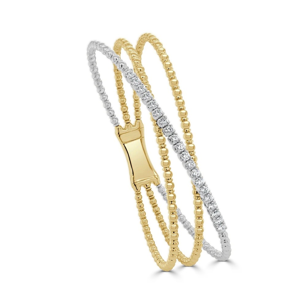 14K Two-Tone Flexible Bangle with .70ctw Diamonds Size 6.5 Bracelets